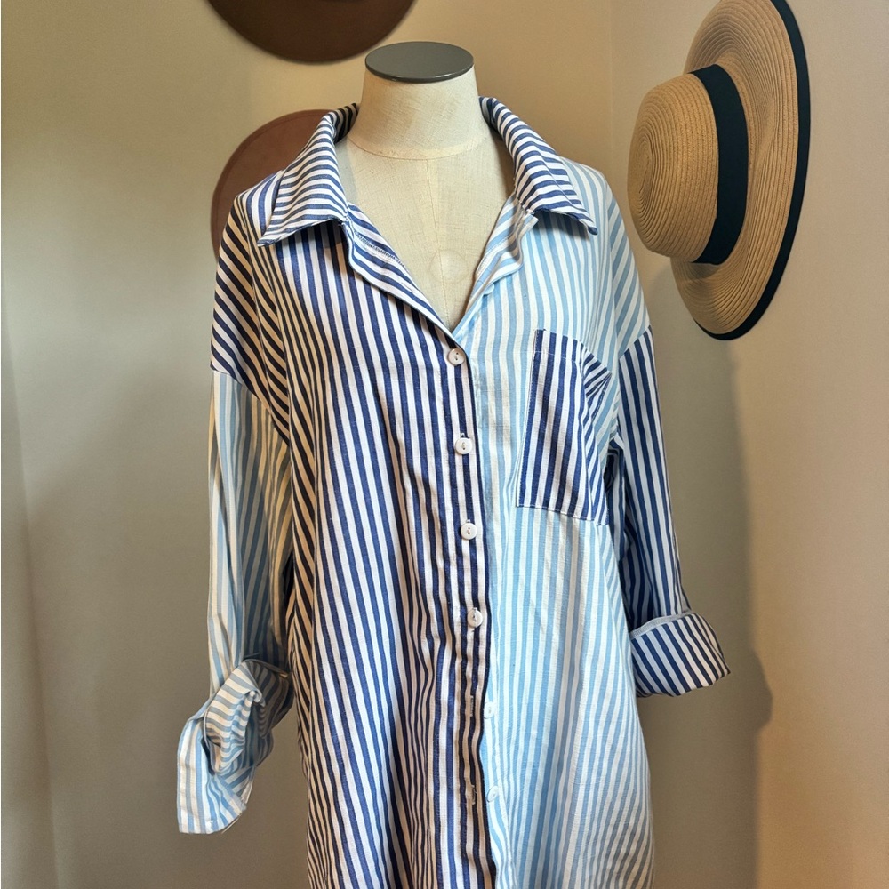 Striped Blue and White Button-Up Shirt